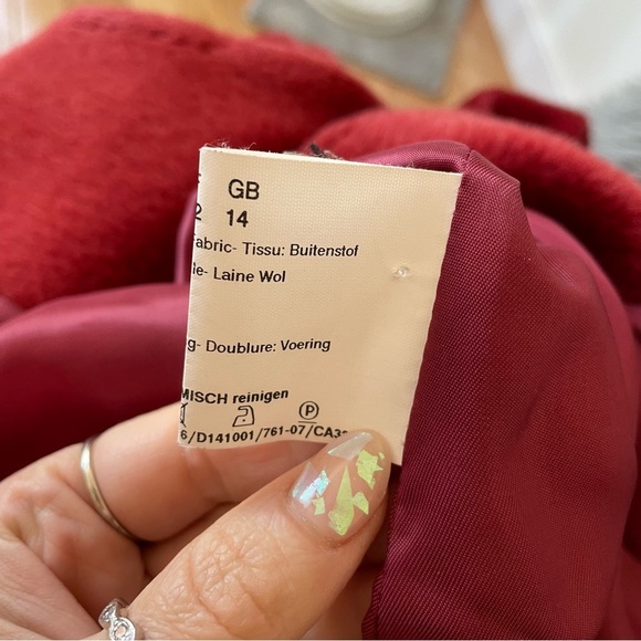 Cinzia Rocca Baby Alpaca Wool Red Hidden Button Placket Pointed Collar Coat 10 - Picture 10 of 12